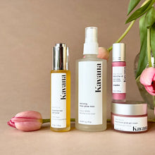 Load image into Gallery viewer, 4 pc skincare set, includes Kavana's PHYTO-5 Resotorative Rose Nectar, Reviving Rose Glow Mist, Coquine Lip and Cheek Tint and Rose Moon Glow Gel Cream.