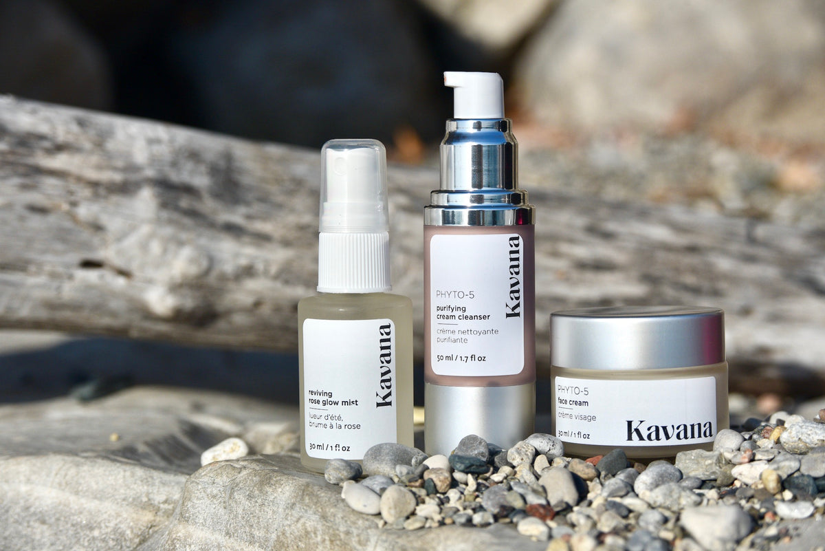 Kavana's bestselling, travel sized skincare set (3pcs) includes cleanser, mist and moisturizer in an elegant black package. non-toxic, hormone safe, clean beauty at it's best. Handmade in small batches in Toronto, Ontario, Canada.