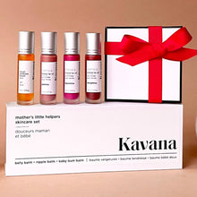 Load image into Gallery viewer, Gifts for mom from left to right: Lev, an ode to love (All natural gourmande fragrance- or all natural Eau de Parfum, The Phyto-5 Restorative Rose Nectar, The Reviving Rose Glow Mist, The Mother's Little Helpers Set wth four rolls ons on top and the box they come in- Neroli Calm, Sublime, Eglantine, and Grenadine Lip and Cheek Tints, and Phyto-5 Homebody butter.