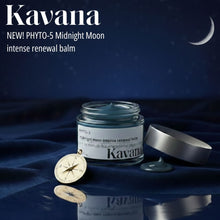 Load image into Gallery viewer, Kavana's latest botanical balm, is nighttime serenity for the skin. Protective, softening, hydrating, calming and comforting on contact, this blue balm is packed with premium botanicals that support skin in perimenopause and menopause. These include: Marula, Blue Tansy, Yarrow, Evening Primrose, Baobab, Borage, Avocado, Apricot, Jojoba, Chia Seed butter, and more! Discover them all in Kavana's PHYTO-5 Midnight Moon Intense Renewal Balm..