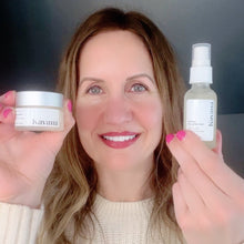 Load image into Gallery viewer, Woman applies Kavana's liquid moisturizing, non-toxic, flower powered, hormone safe Reviving Rose Glow mist before applying her moisturizing face cream, Kavana's Phyto-5 Face Cream.