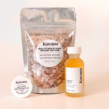 Load image into Gallery viewer, Rest and restore with Kavana. Try our self-care Sunday must have soak: with pine needles and crushed roses in a blend of Himalayan, Dead Sea and Epsom salts. A truly invigorating scent!