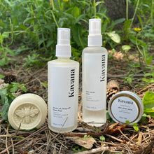 Load image into Gallery viewer, Kavana&#39;s Camper&#39;s Essential Quartet includes Skin Saver Salve, SKin Saver Mist, Spray On-Bug OFF DEET FREE Bug Spray, Eco-Deodorant Bar.
