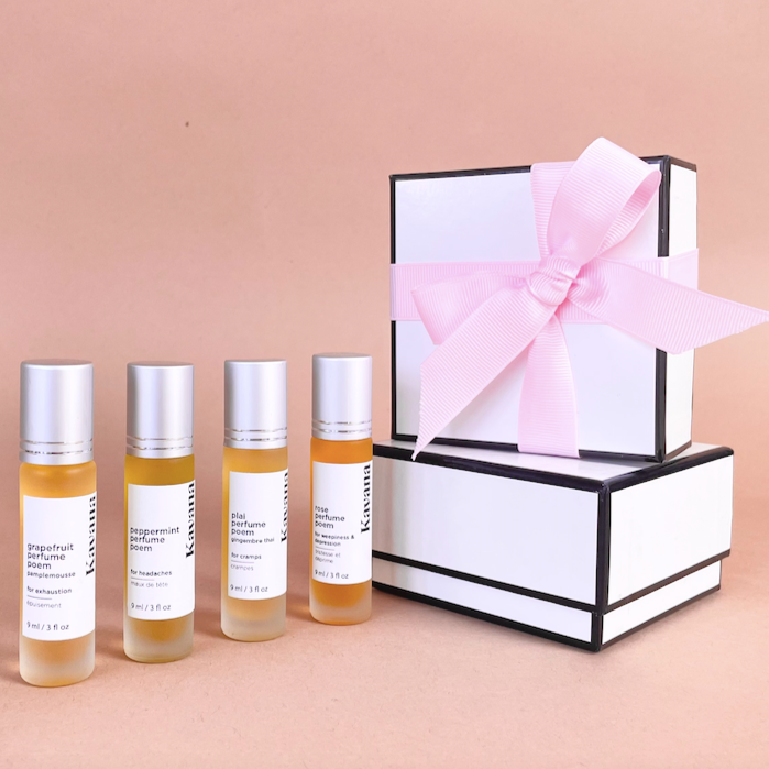 PMS Perfumes, Epic Poetry Quartet aromatherapy roll on perfume blends