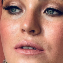 Load image into Gallery viewer, tight close up of woman wearing a pale rosy -almost pale caucasian skin colour on her lips, called Gamine. 
