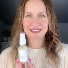 Load image into Gallery viewer, Woman applies Kavana&#39;s liquid moisturizing, non-toxic, flower powered, hormone safe Reviving Rose Glow mist before applying her moisturizing face cream, Kavana&#39;s Phyto-5 Face Cream.
