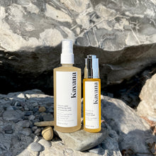 Load image into Gallery viewer, Kavana Niaouli Calm mattifying Face mist with 2% Hyaluronic Acid, Persian Musk Willow water, Irish Sea moss (red algae) extract and White Willow Bark extract is perfect for oily, acne prone and sensitive skin that needs mattifying. Bottle is frosted glass, 120 ml in size and white spritzer and white label with black writing. Also pictured, Kavana&#39;s Phyto-5 Nourishing Niaouli Nectar, which is excellent for acne, oily and sensitive skin.
