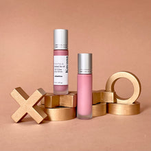 Load image into Gallery viewer, Kavana&#39;s Phyto-5 tinted lip treatment oil in shade Valentine, is a sheer, pale  pink with lilac undertones, for lips. Seen closed over top of a love note that reads &#39;mon coeur&#39; my heart in french.  Perfect for kissing and telling on Valentines day!
